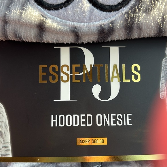 PJ Essentials grey cat hooded onesie pajamas new - Picture 3 of 4